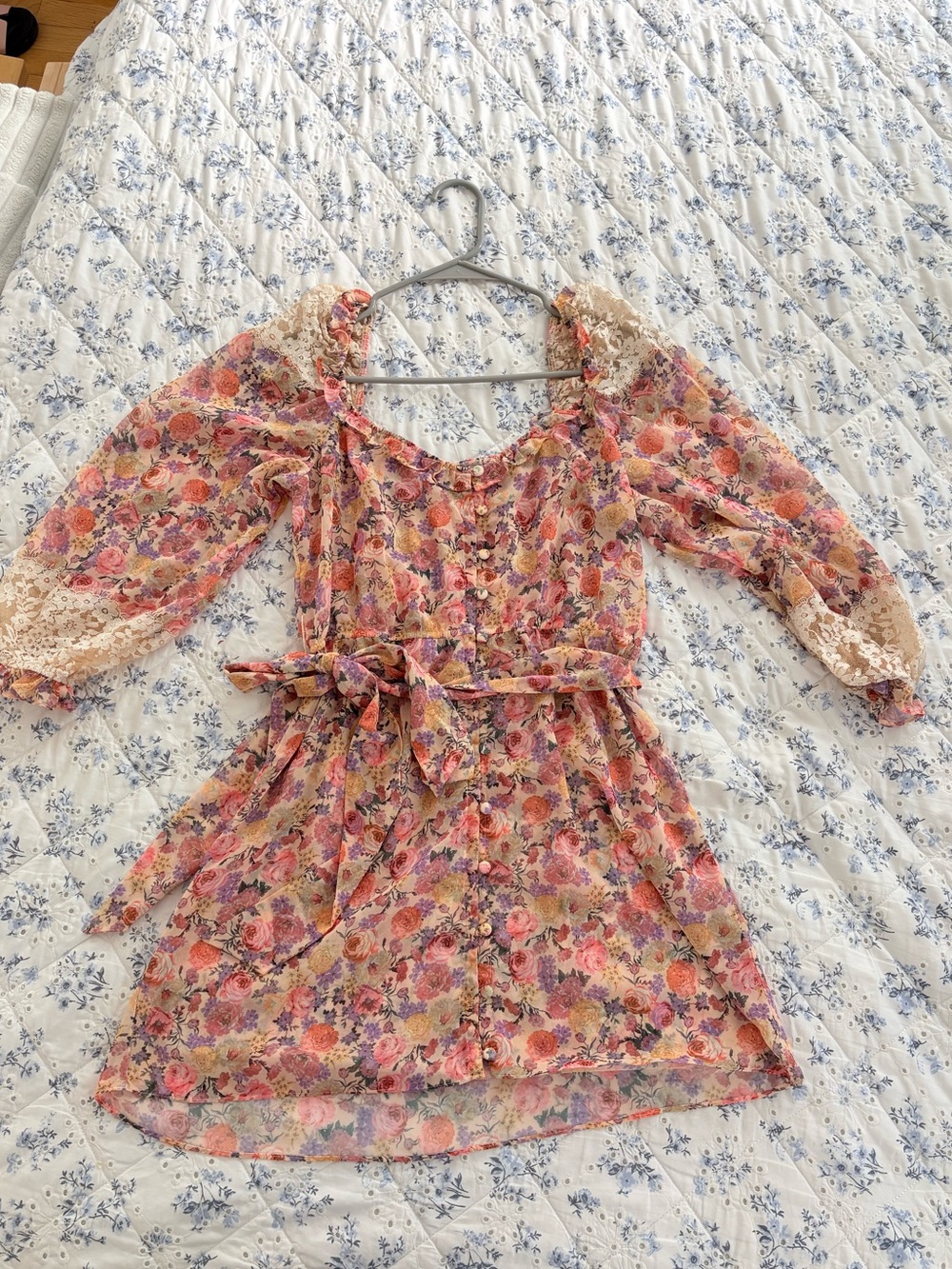 For Love & Lemons Pastel Floral Chiffon Dress in Peach, Pink & Lavender - Picture 5 of 7